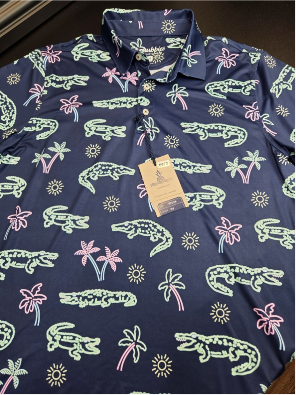 Chubbies Performance Polo Shirt Neon Alligator Print Medium NWT #673